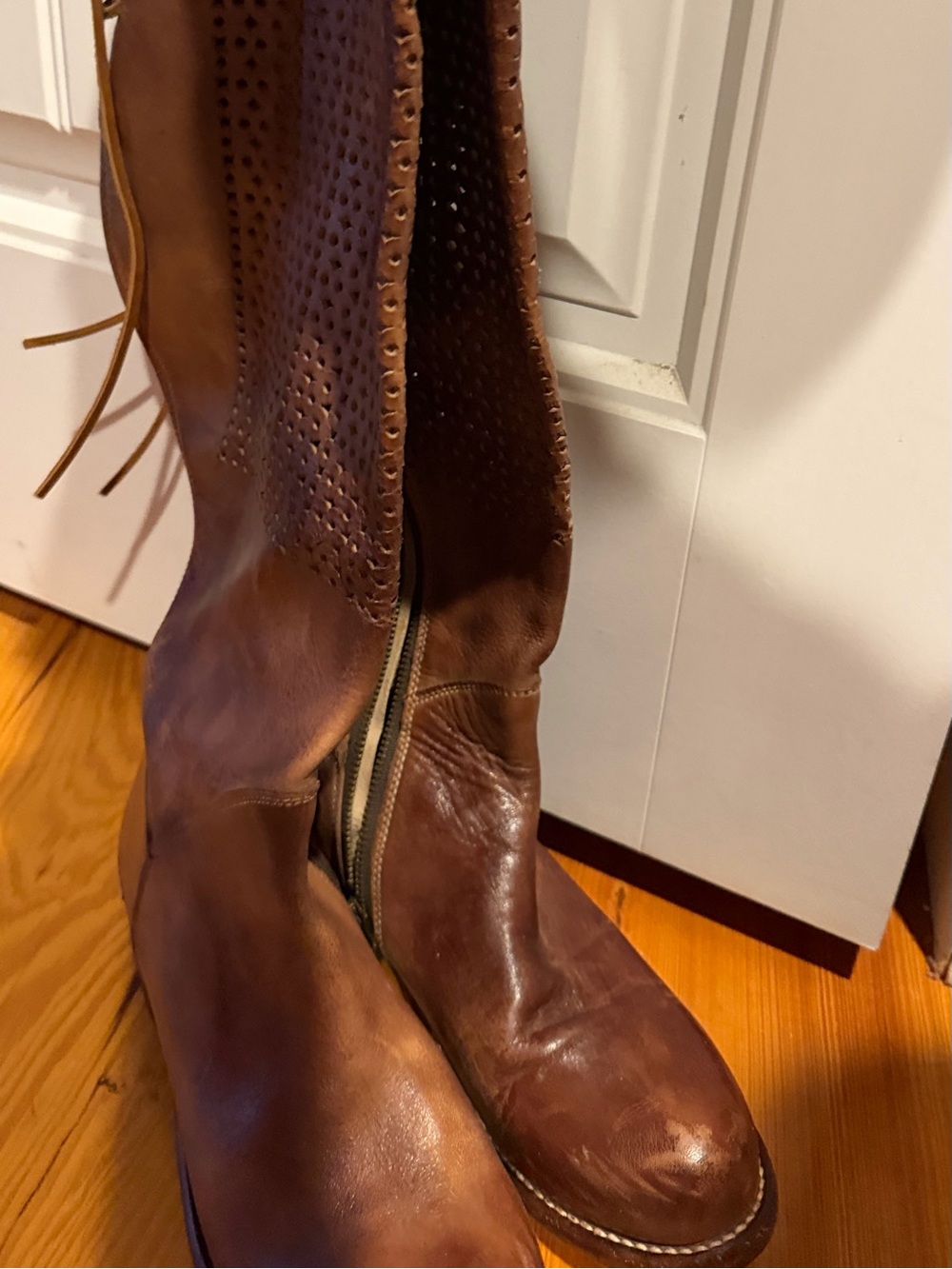 Brown Leather Women's Perforated Tall Boot